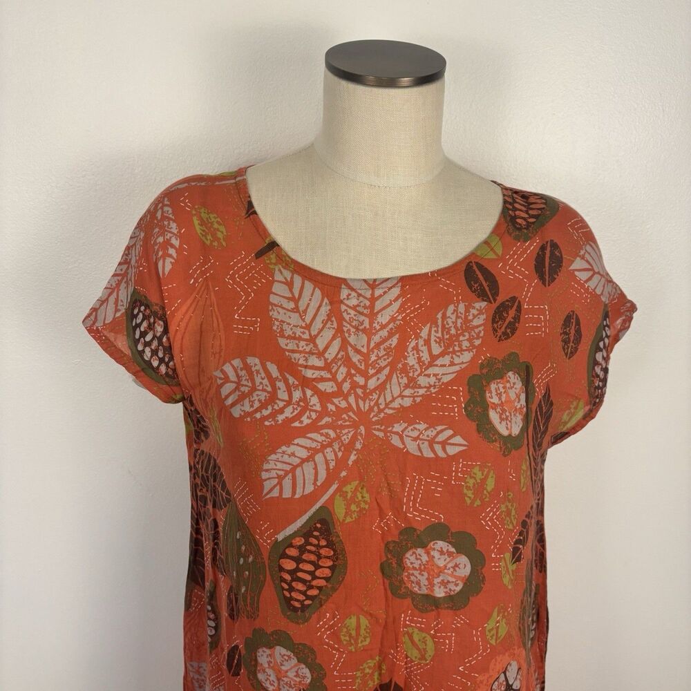 Gudrun Sjöden Organic Cotton Leaf-Print Shift Dress Orange Pullover Size Small - Picture 2 of 8